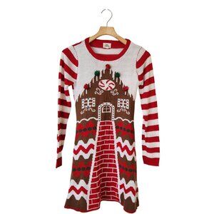 Festive Red & White Gingerbread Mini Dress - Holiday Knit